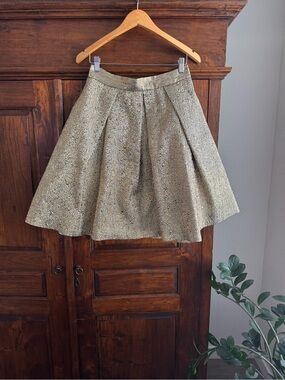 Eliza J Gold Foil Skirt Metallic Pleated Full A-Line Size 8